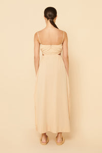 Nude Lucy Rana Cut Out Maxi Dress in a Light Brown Latte Colour