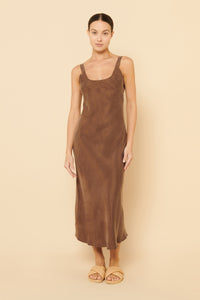 Nude Lucy Esme Cupro Slip Dress In a Brown Chocolate Colour