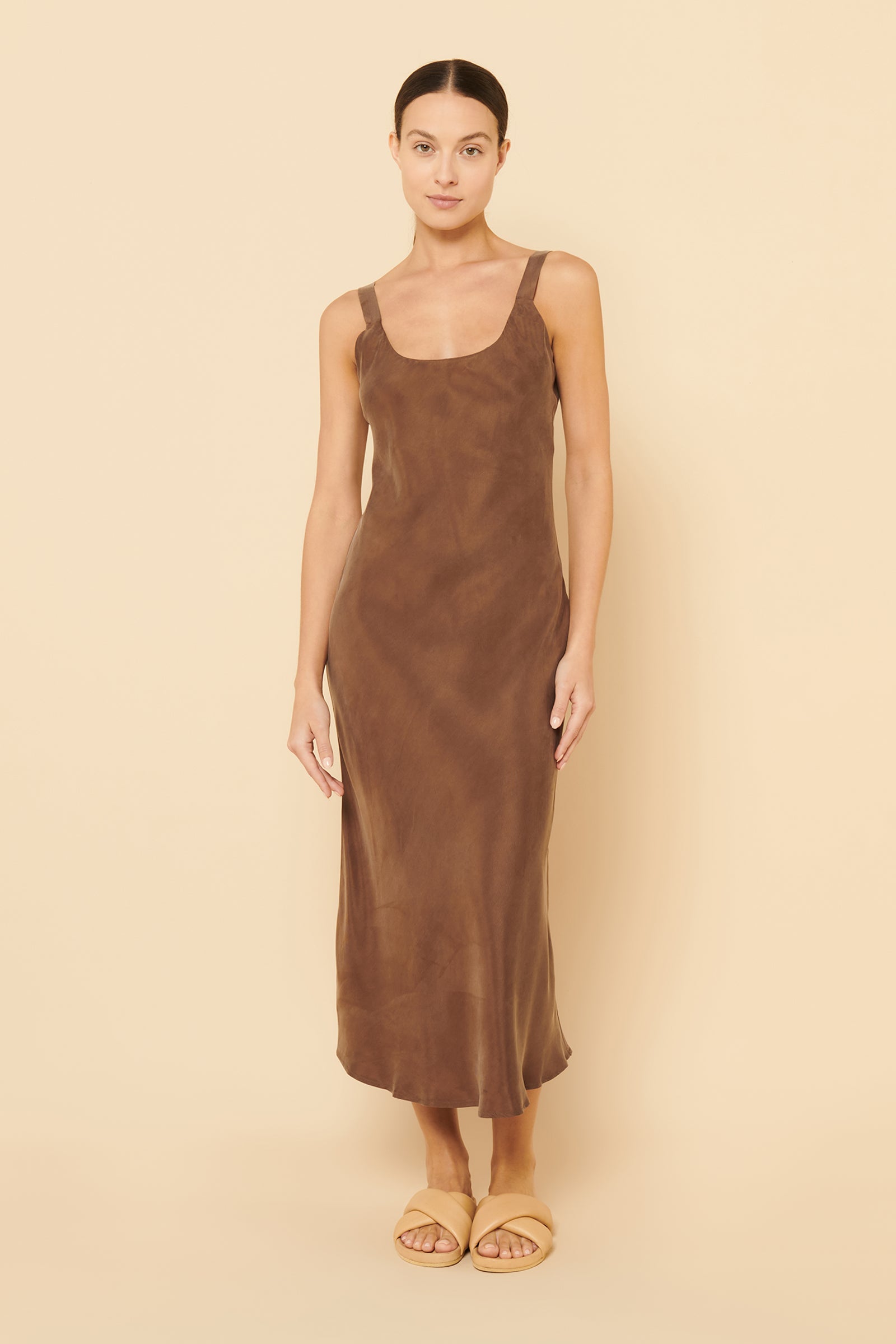 Nude Lucy Esme Cupro Slip Dress In A Brown Chocolate Colour 