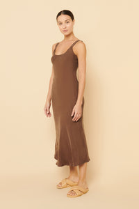 Nude Lucy Esme Cupro Slip Dress In a Brown Chocolate Colour