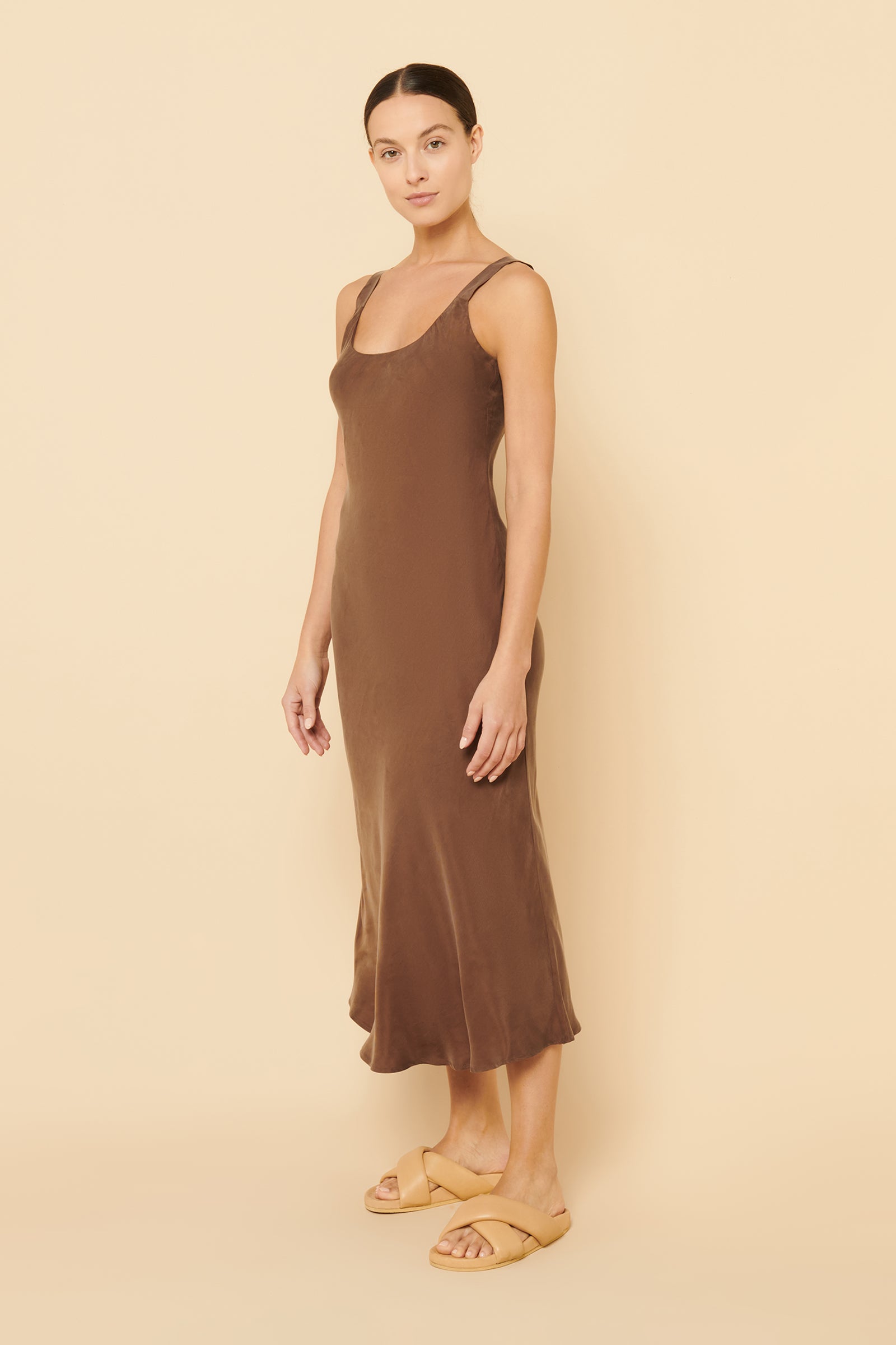 Nude Lucy Esme Cupro Slip Dress In A Brown Chocolate Colour 