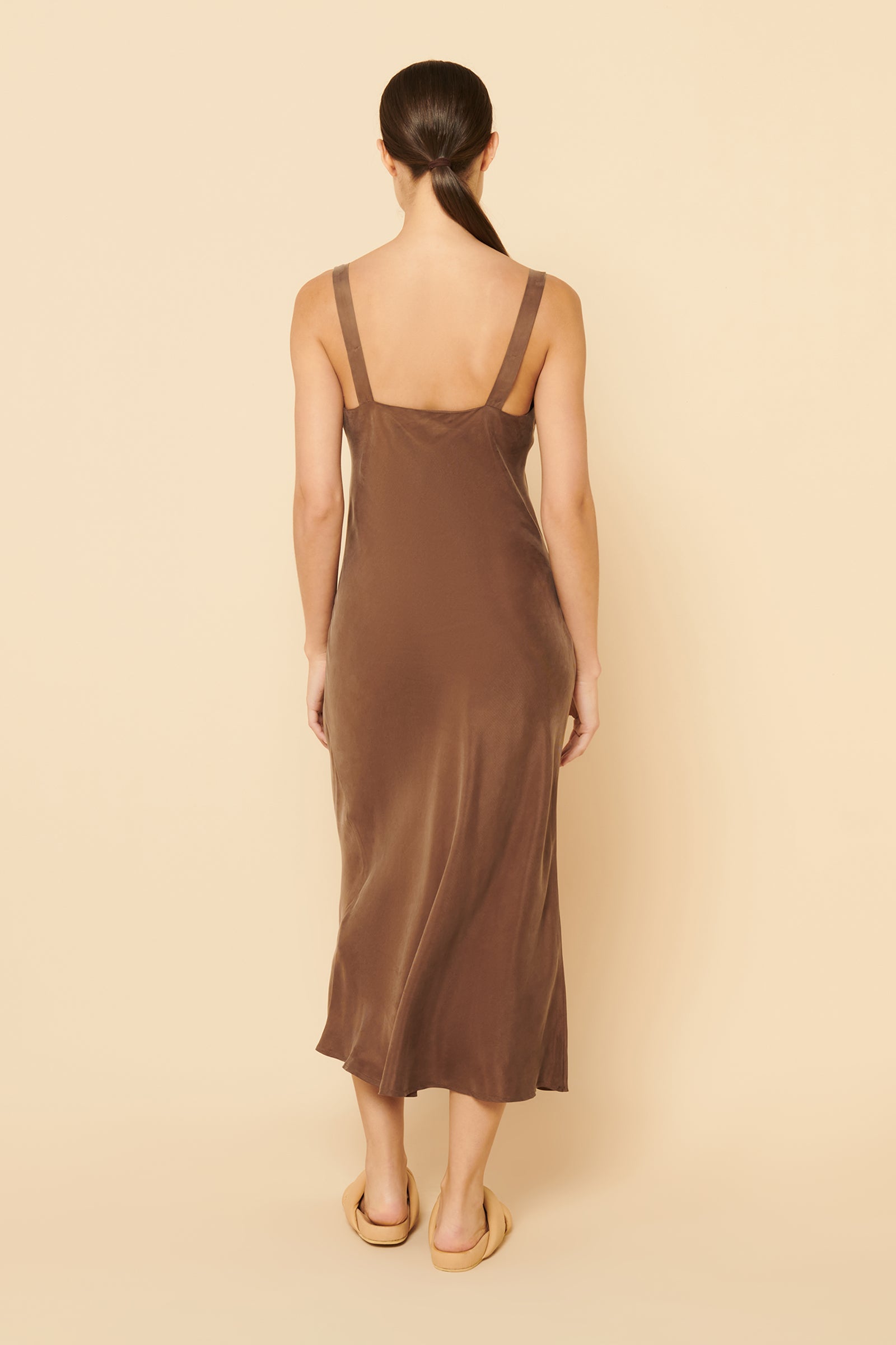 Nude Lucy Esme Cupro Slip Dress In A Brown Chocolate Colour 