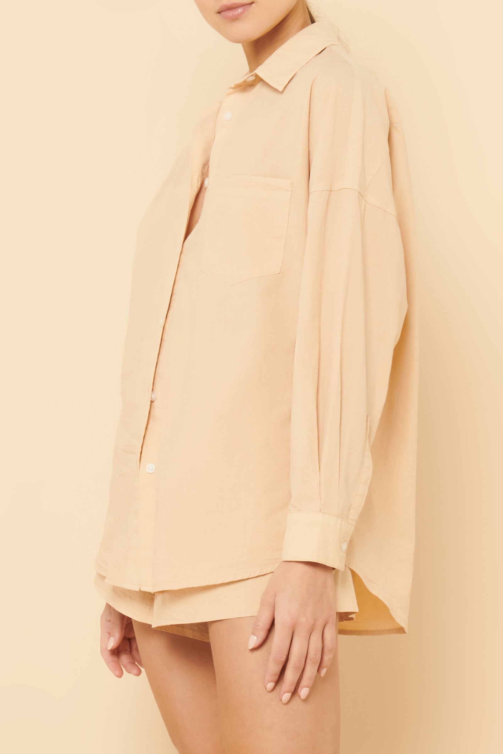 Nude Lucy Naya Washed Cotton Shirt In A Light Brown Latte Colour 