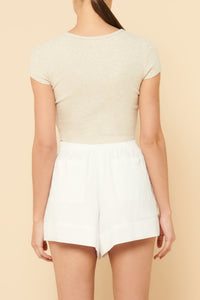 Nude Lucy Dylan Button Front Waffle Tee Cream in Marle