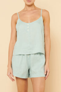 Nude Lucy Lounge Linen Camisole Top In a Blue Lagoon Colour