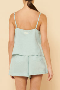Nude Lucy Lounge Linen Camisole Top In a Blue Lagoon Colour