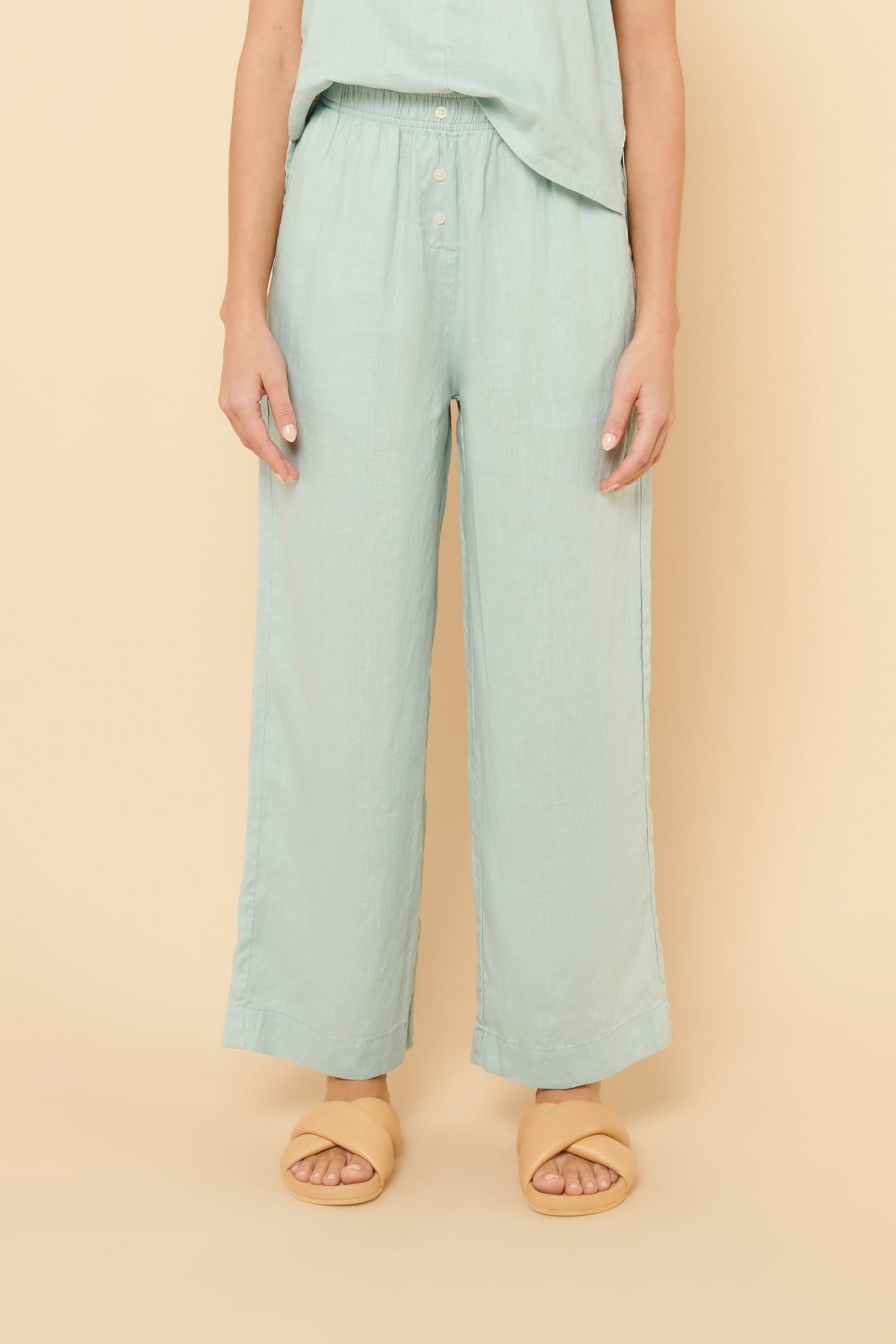 Nude Lucy Lounge Linen Crop Pant In A Blue Lagoon Colour 
