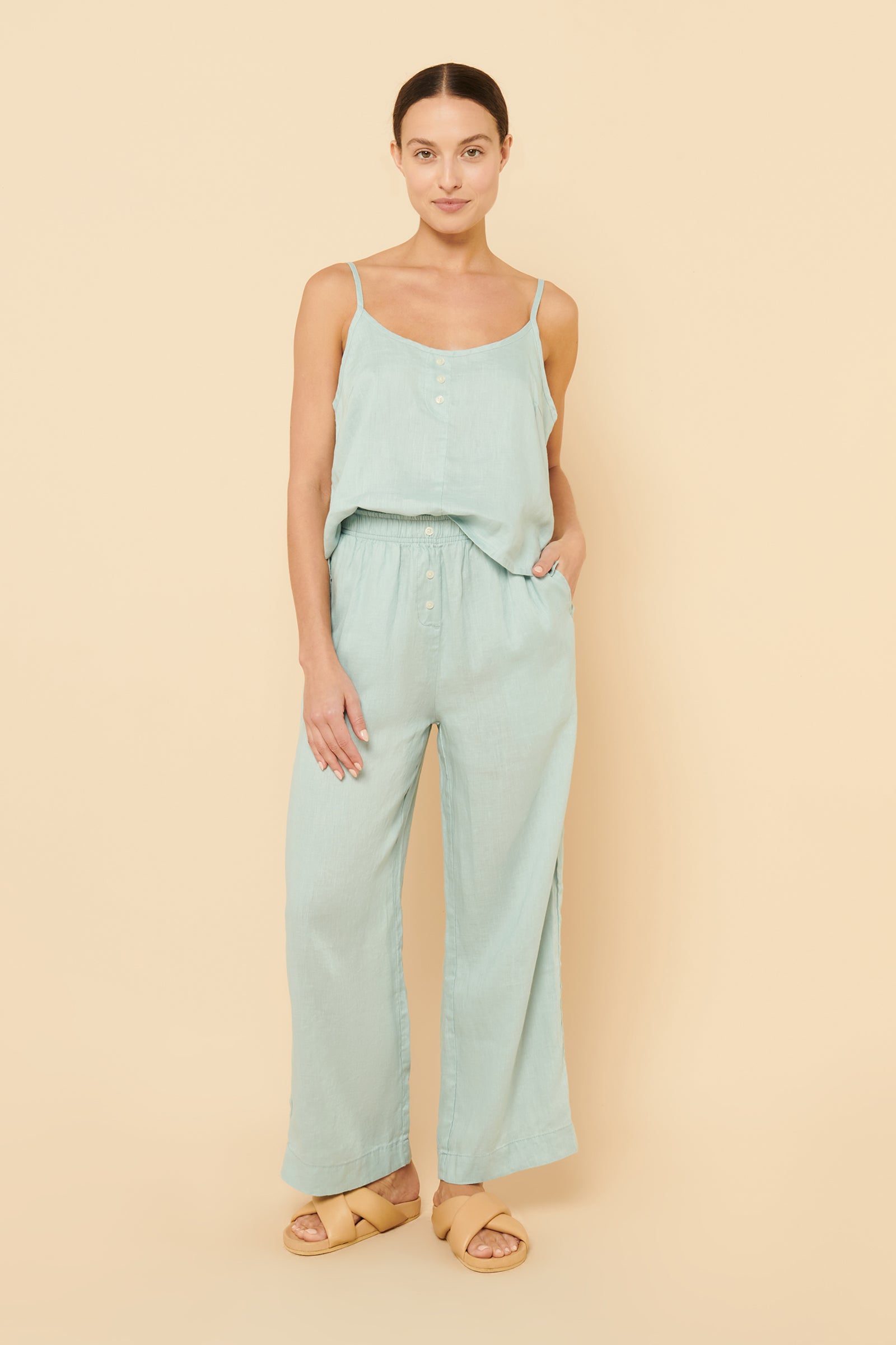 Nude Lucy Lounge Linen Crop Pant In A Blue Lagoon Colour 