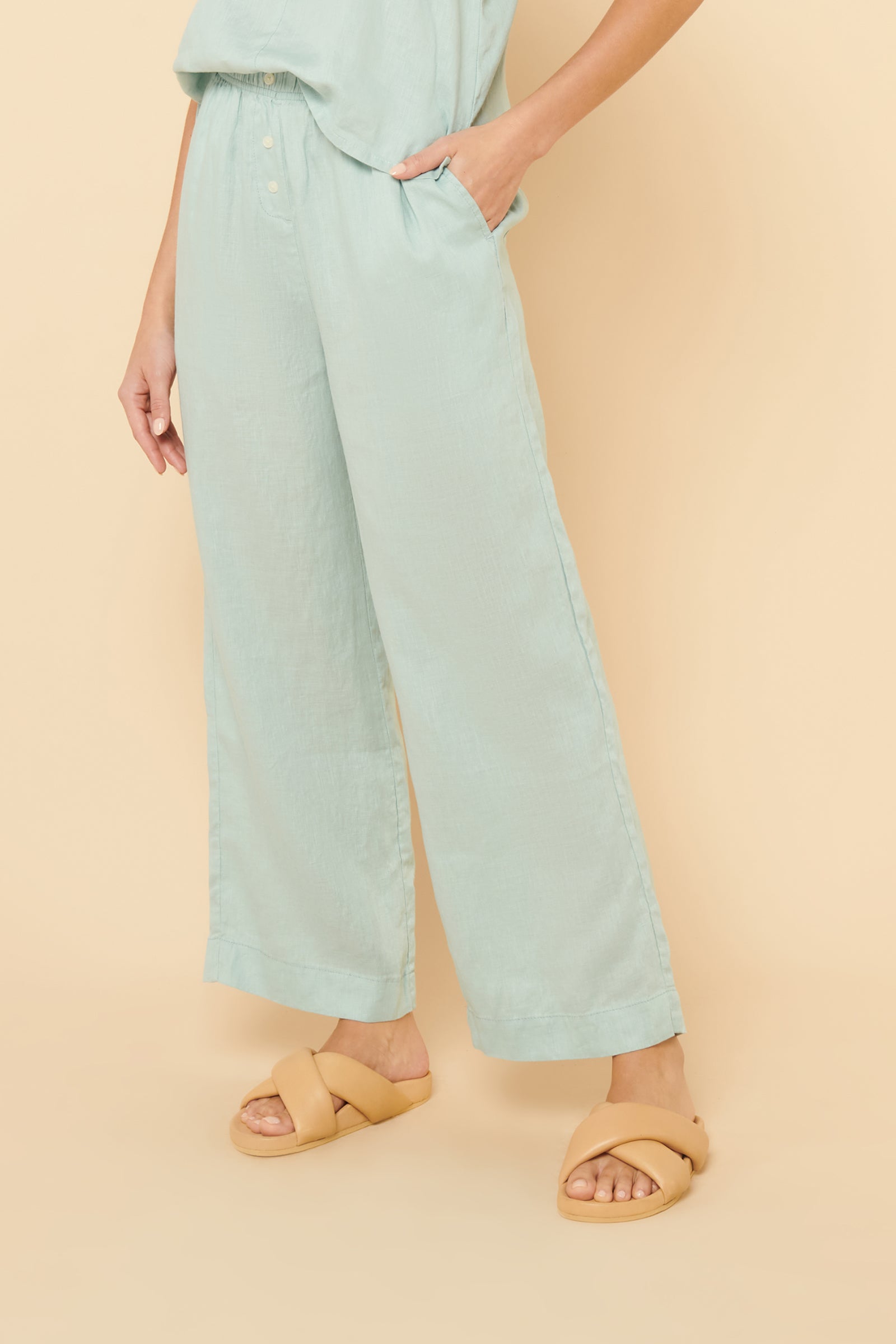 Nude Lucy Lounge Linen Crop Pant In A Blue Lagoon Colour 