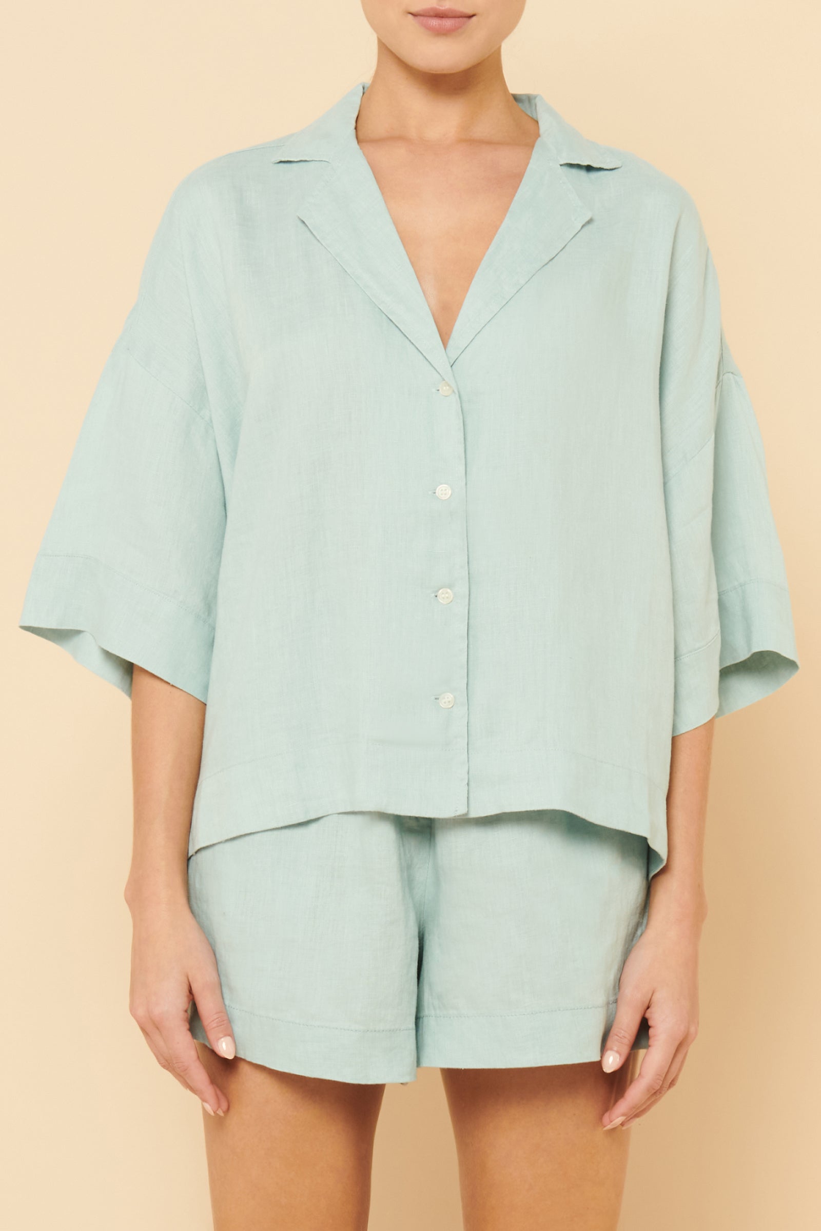 Nude Lucy Lounge Linen Shirt In A Blue Lagoon Colour 