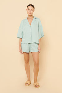 Nude Lucy Lounge Linen Shirt In a Blue Lagoon Colour