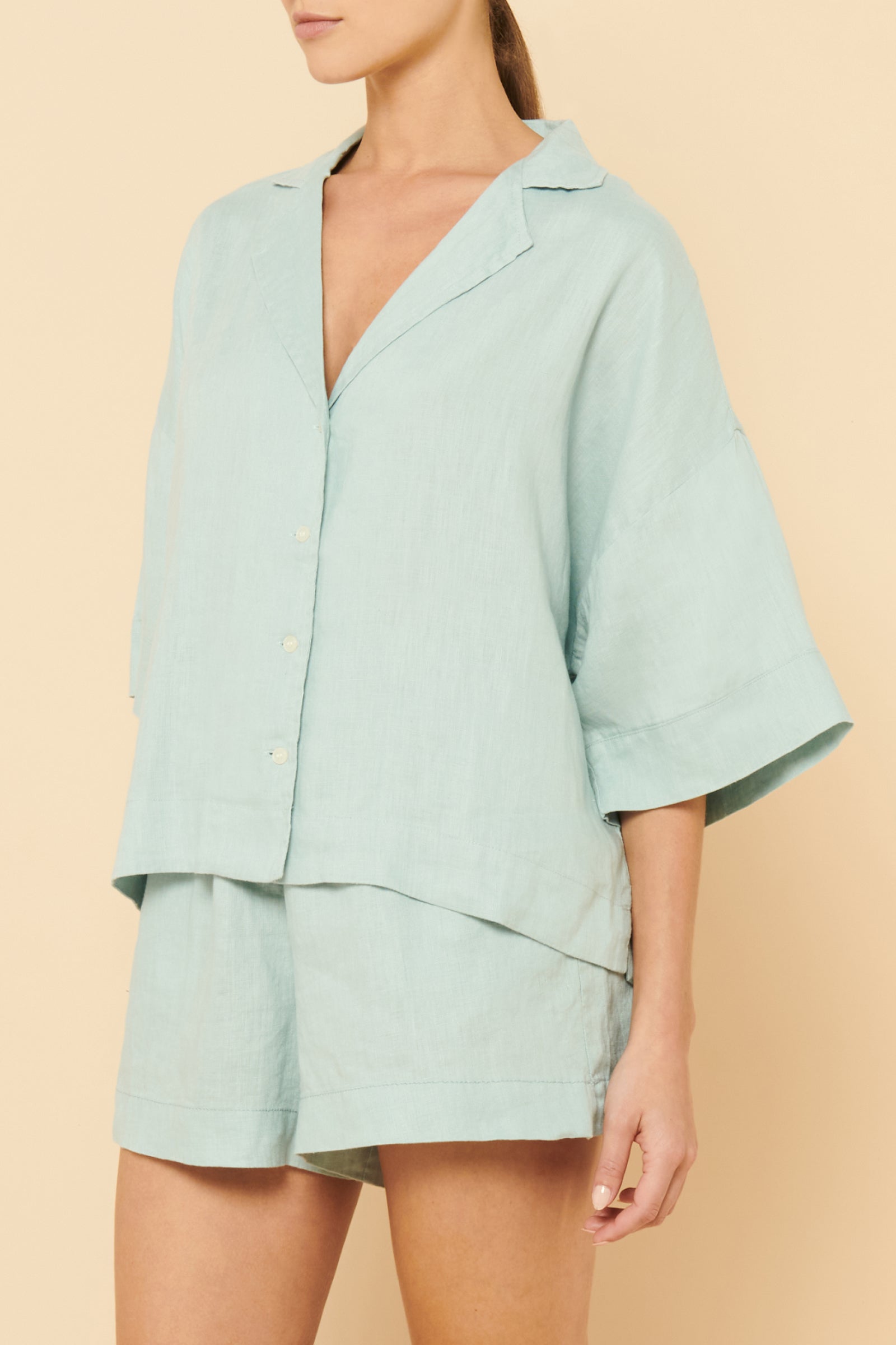 Nude Lucy Lounge Linen Shirt In a Blue Lagoon Colour