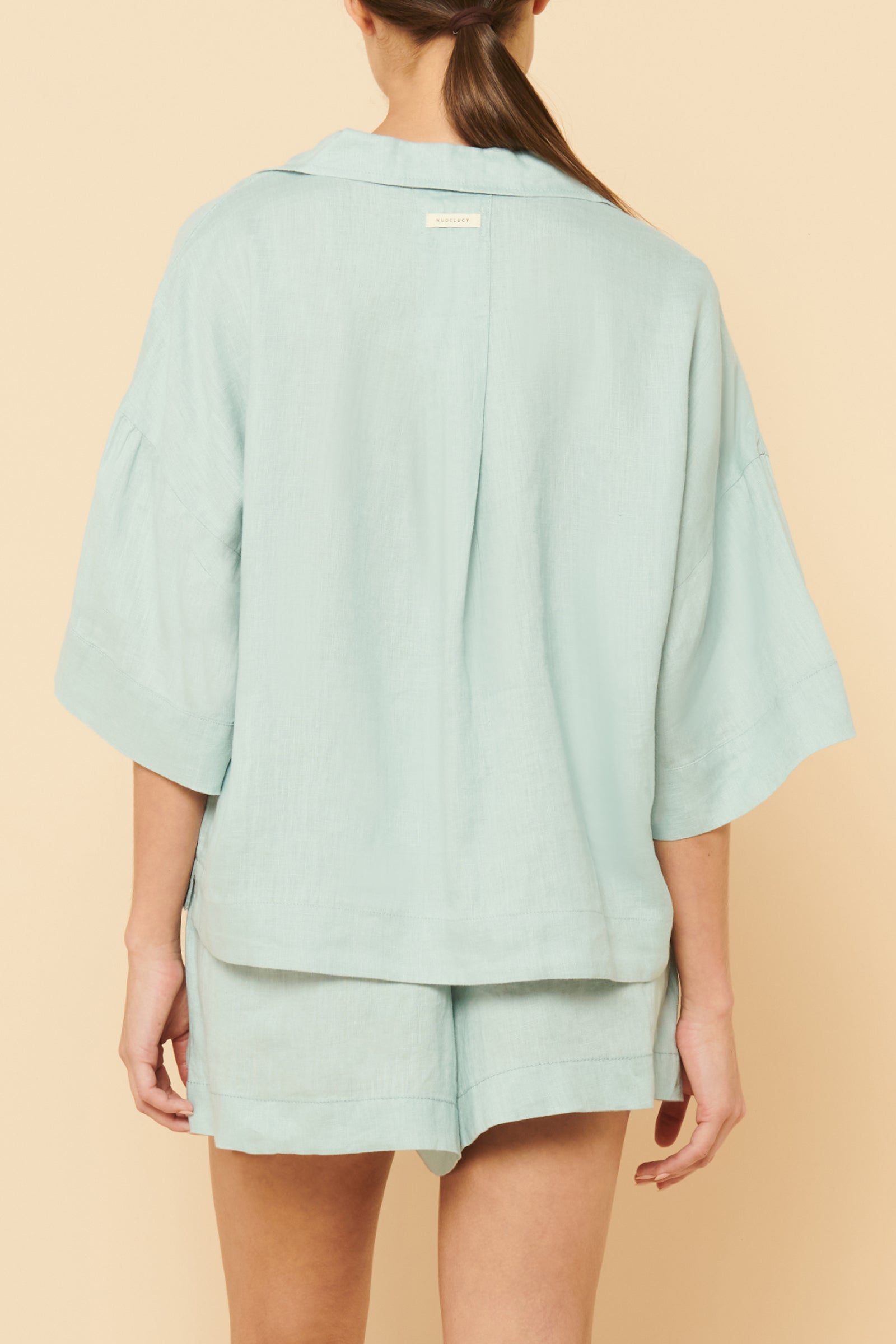 Nude Lucy Lounge Linen Shirt In A Blue Lagoon Colour 