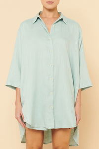Nude Lucy Lounge Linen Longline Shirt In a Blue Lagoon Colour