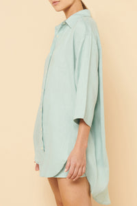 Nude Lucy Lounge Linen Longline Shirt In a Blue Lagoon Colour