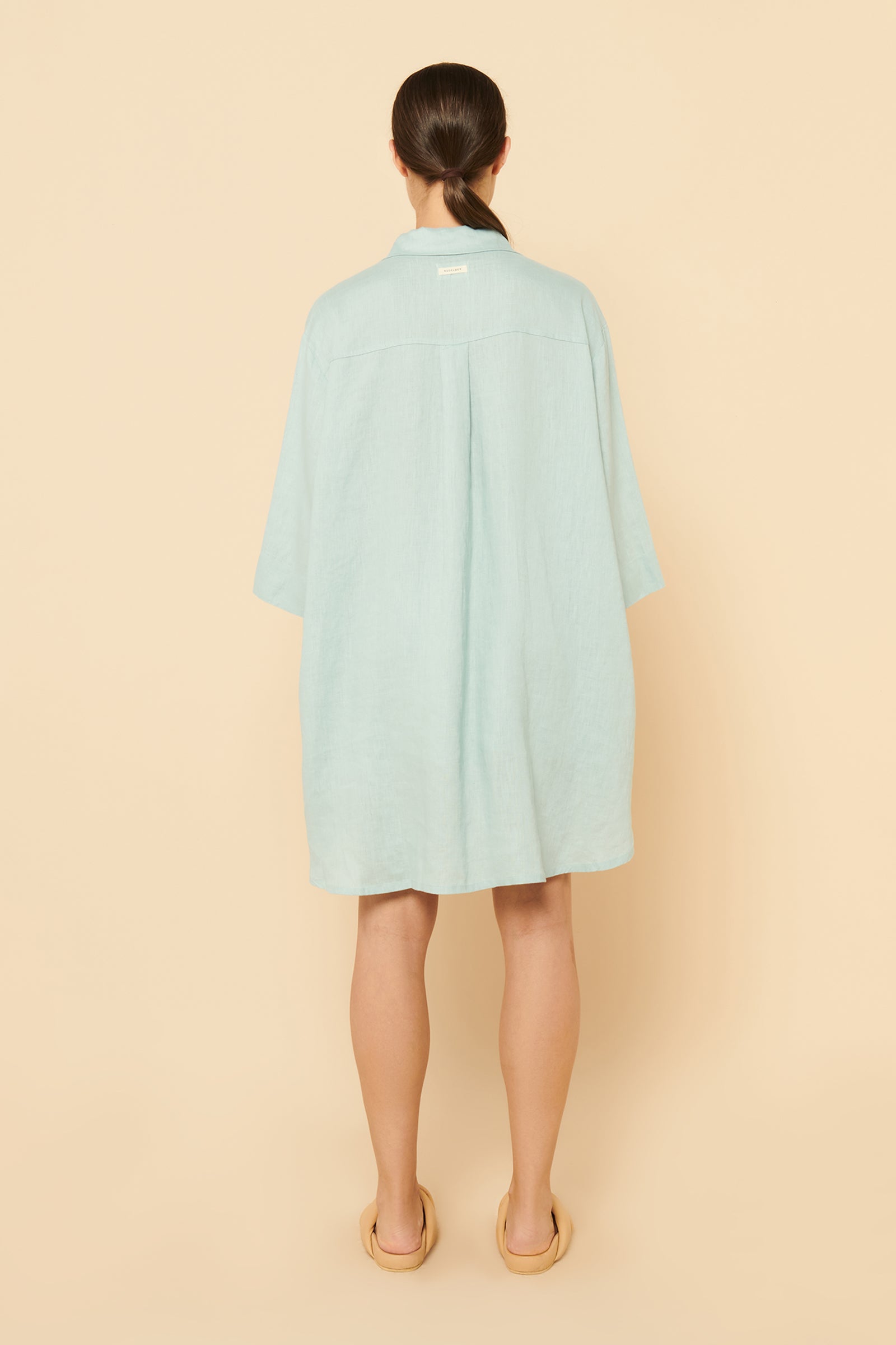Nude Lucy Lounge Linen Longline Shirt In A Blue Lagoon Colour 