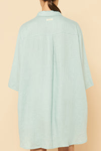 Nude Lucy Lounge Linen Longline Shirt In a Blue Lagoon Colour