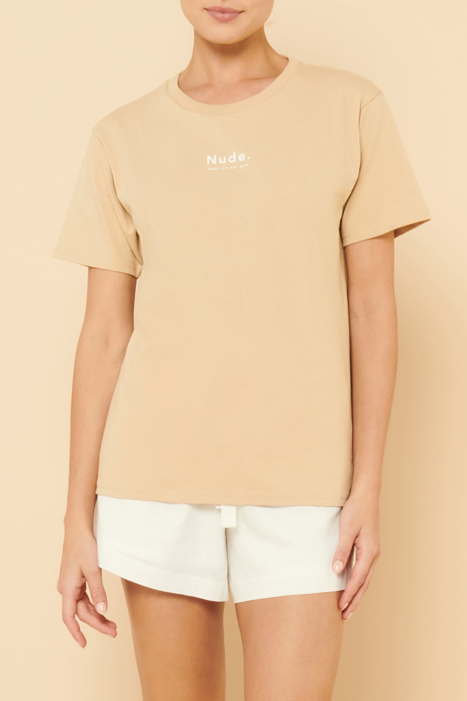 Nude Lucy Nude Organic Heritage Tee In A Light Brown Latte Colour 