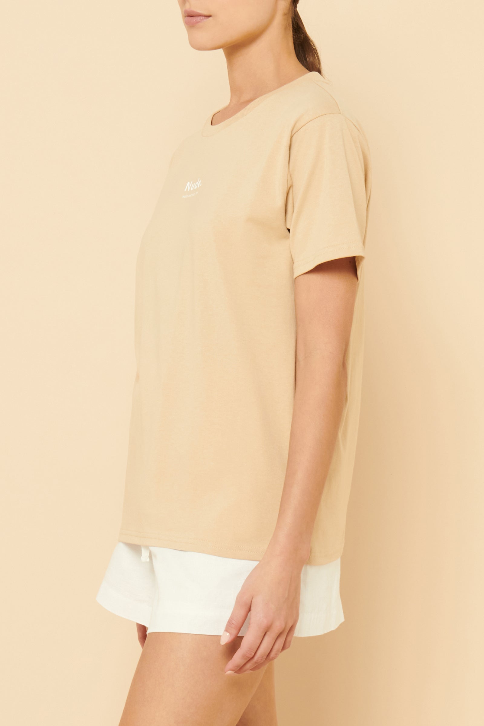 Nude Lucy Nude Organic Heritage Tee In A Light Brown Latte Colour 