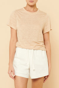 Nude Lucy Clara Linen Tee in a Light Brown Latte Colour