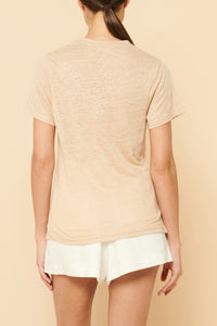 Nude Lucy Clara Linen Tee in a Light Brown Latte Colour