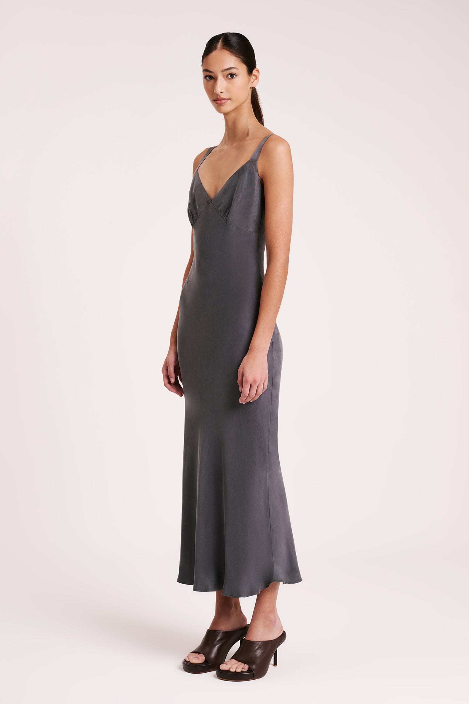 Roni Cupro Slip Dress Slate 