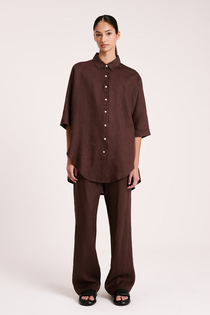 LOUNGE LINEN LONGLINE SHIRT-Chico