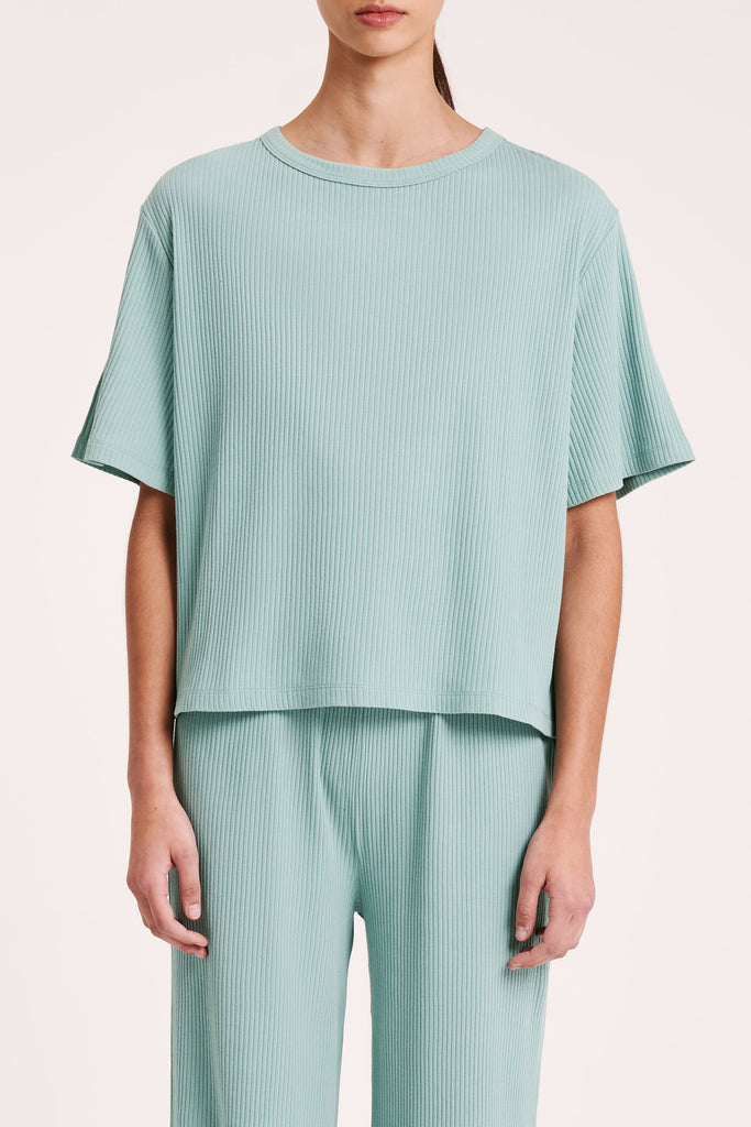 TIDAL WAVE RIBBED TOP - DUSTY BLUE