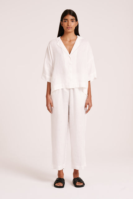 NUDE LINEN LOUNGE SHIRT-White