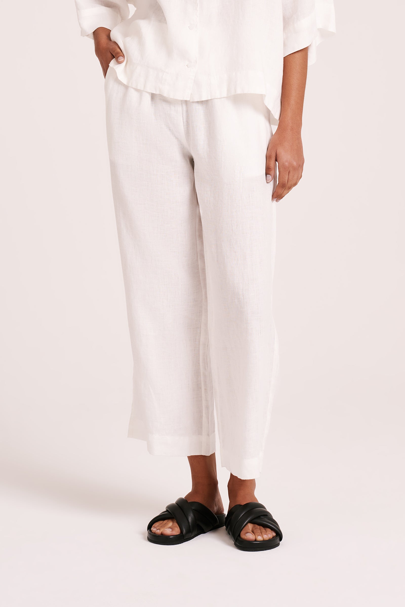 Lounge Linen Crop Pant White 