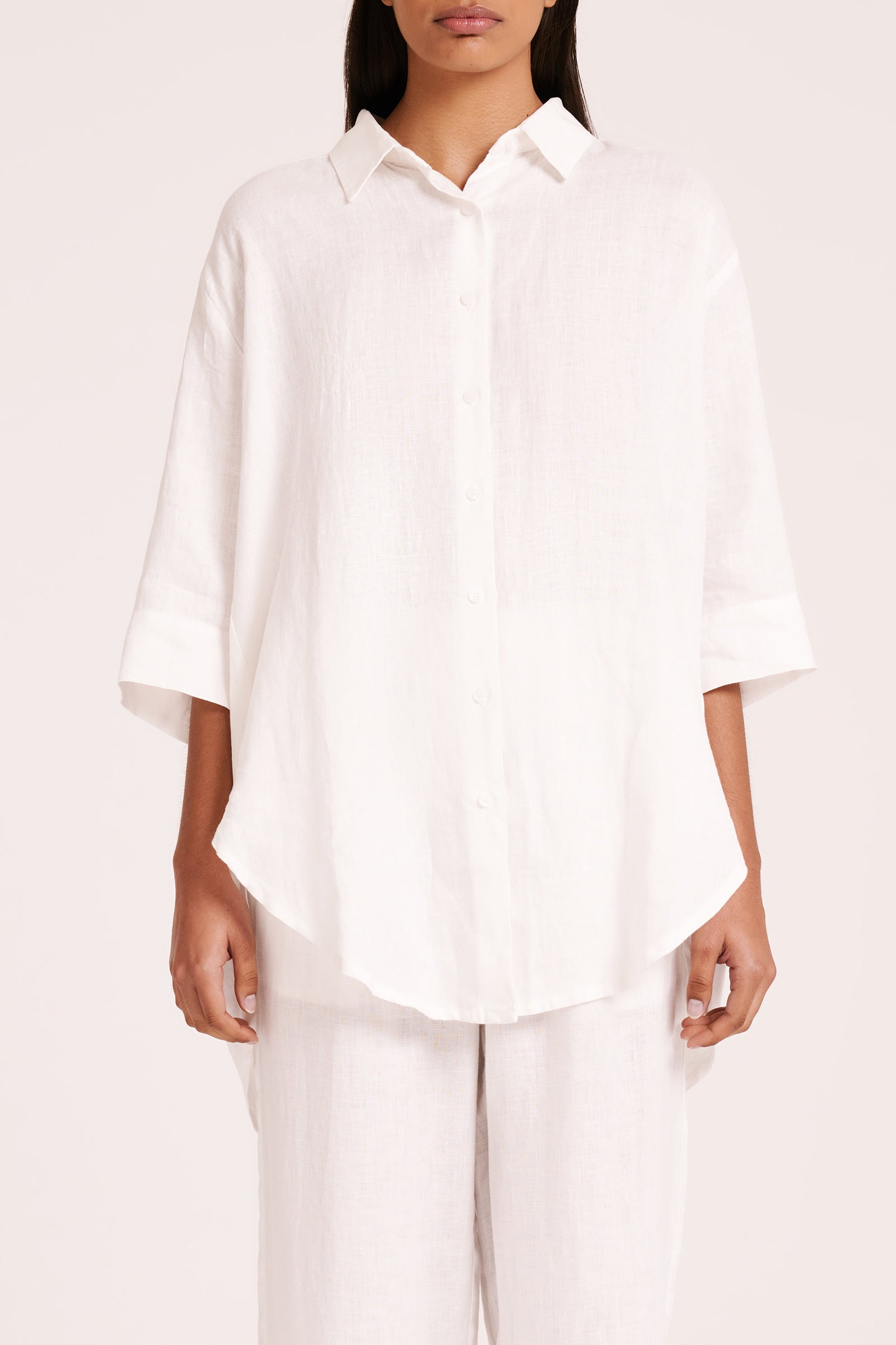 Lounge Linen Longline Shirt White 