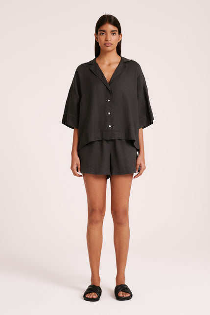 NUDE LINEN LOUNGE SHIRT-Coal