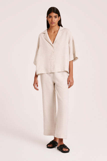 NUDE LINEN LOUNGE CROP PANT-Natural