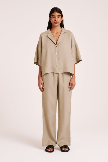 LOUNGE LINEN SHIRT-Washed Olive