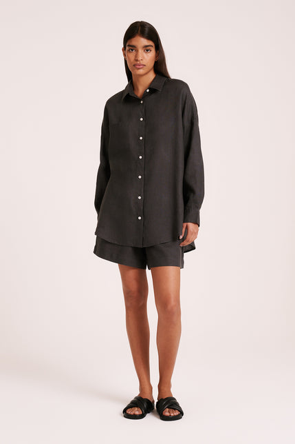 LOUNGE LINEN HERITAGE SHIRT-Coal