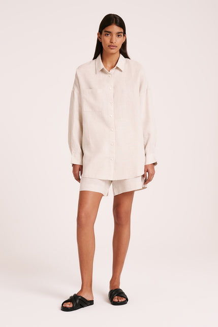 LOUNGE LINEN HERITAGE SHIRT-Natural