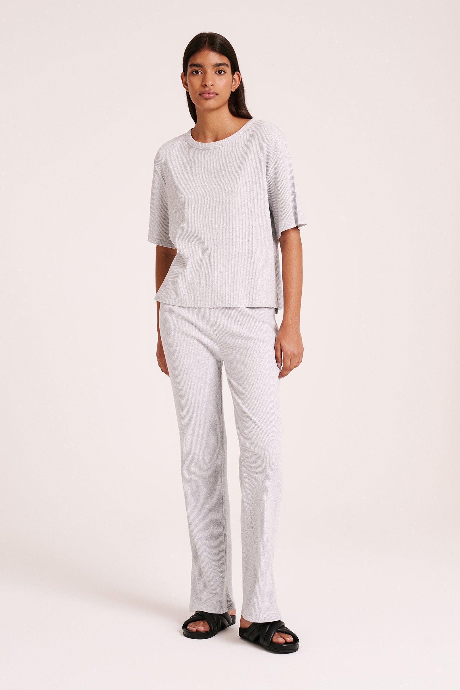 Lounge Ribbed Tee Grey Marle 