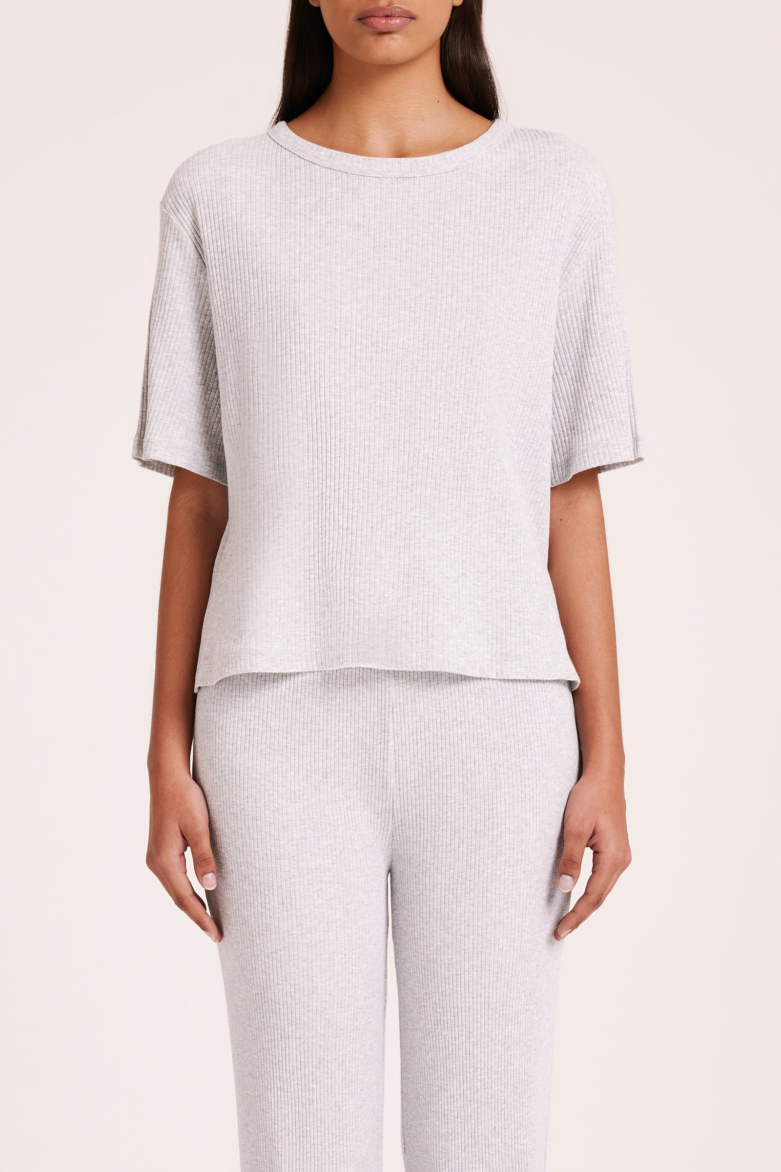 Lounge Ribbed Tee Grey Marle 