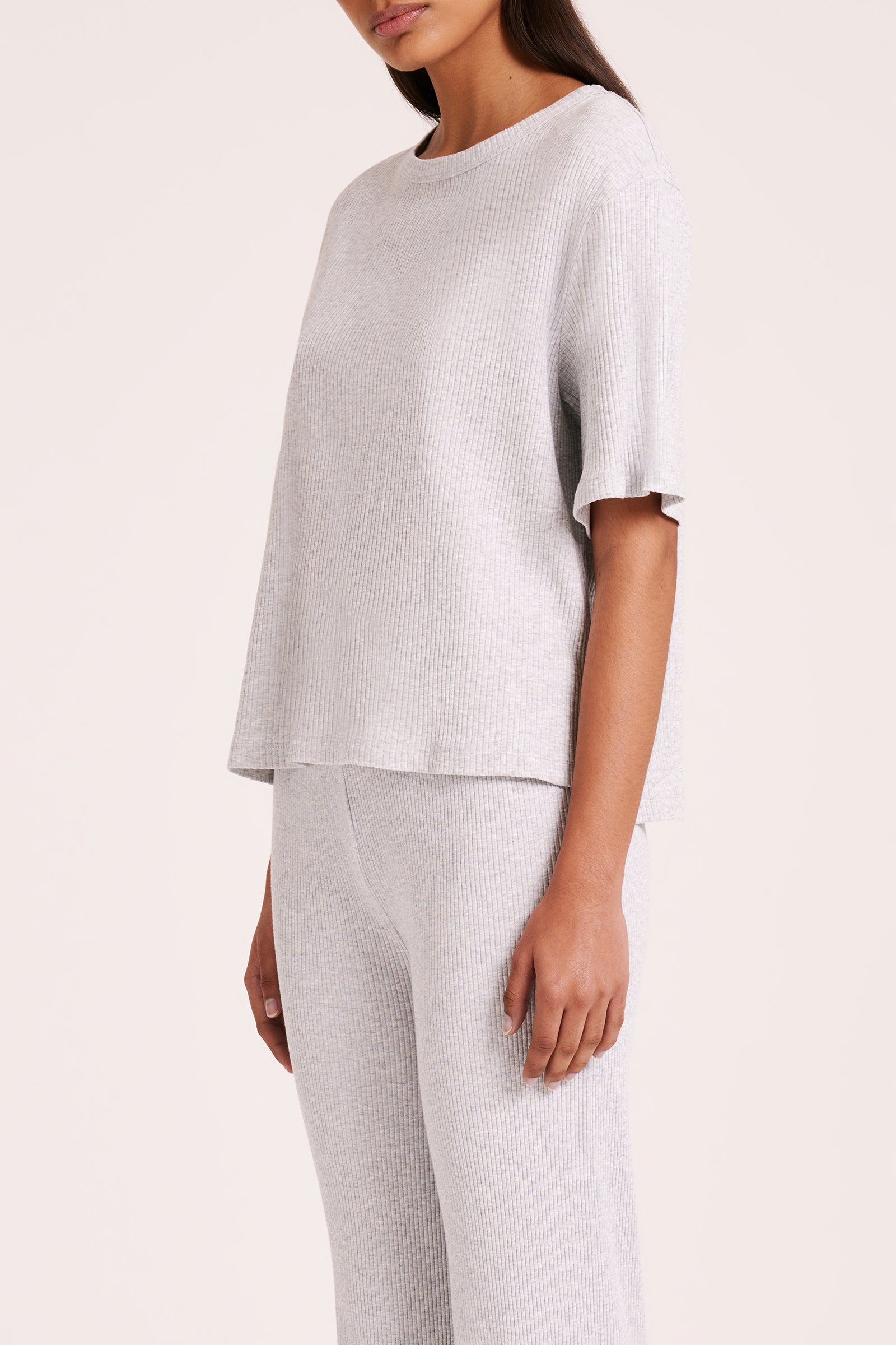 Lounge Ribbed Tee Grey Marle 