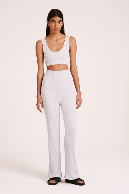 LOUNGE RIBBED CROP-Grey Marle