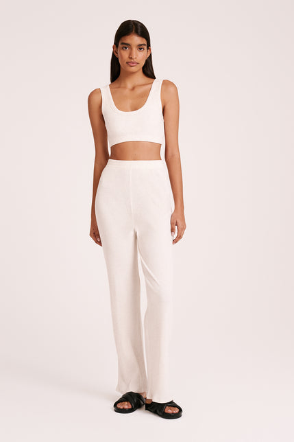 LOUNGE RIBBED CROP-Cream Marle