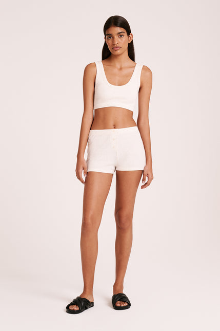 LOUNGE RIBBED SHORT-Cream Marle