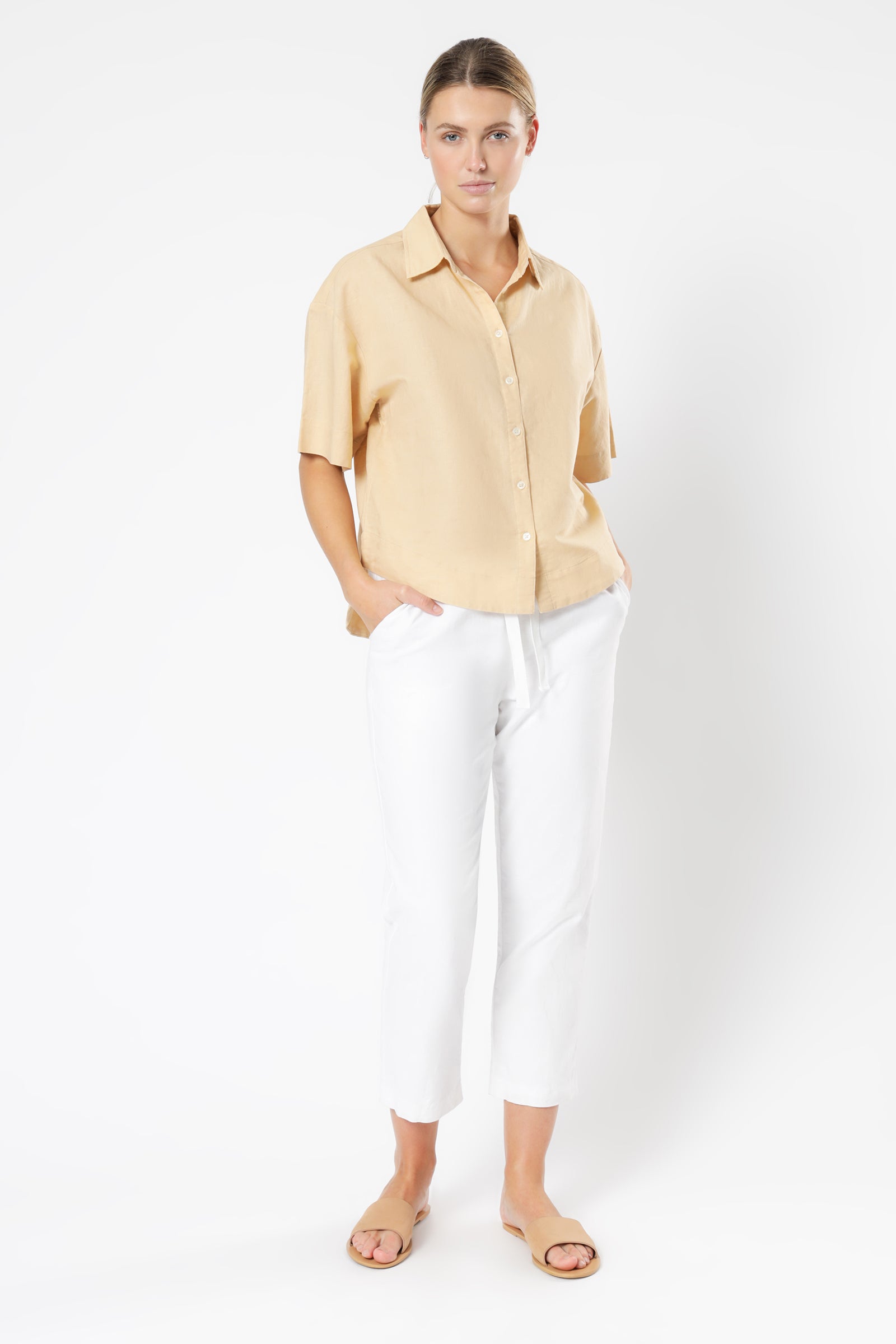Nude Lucy Clement Linen Shirt Apricot Tees 