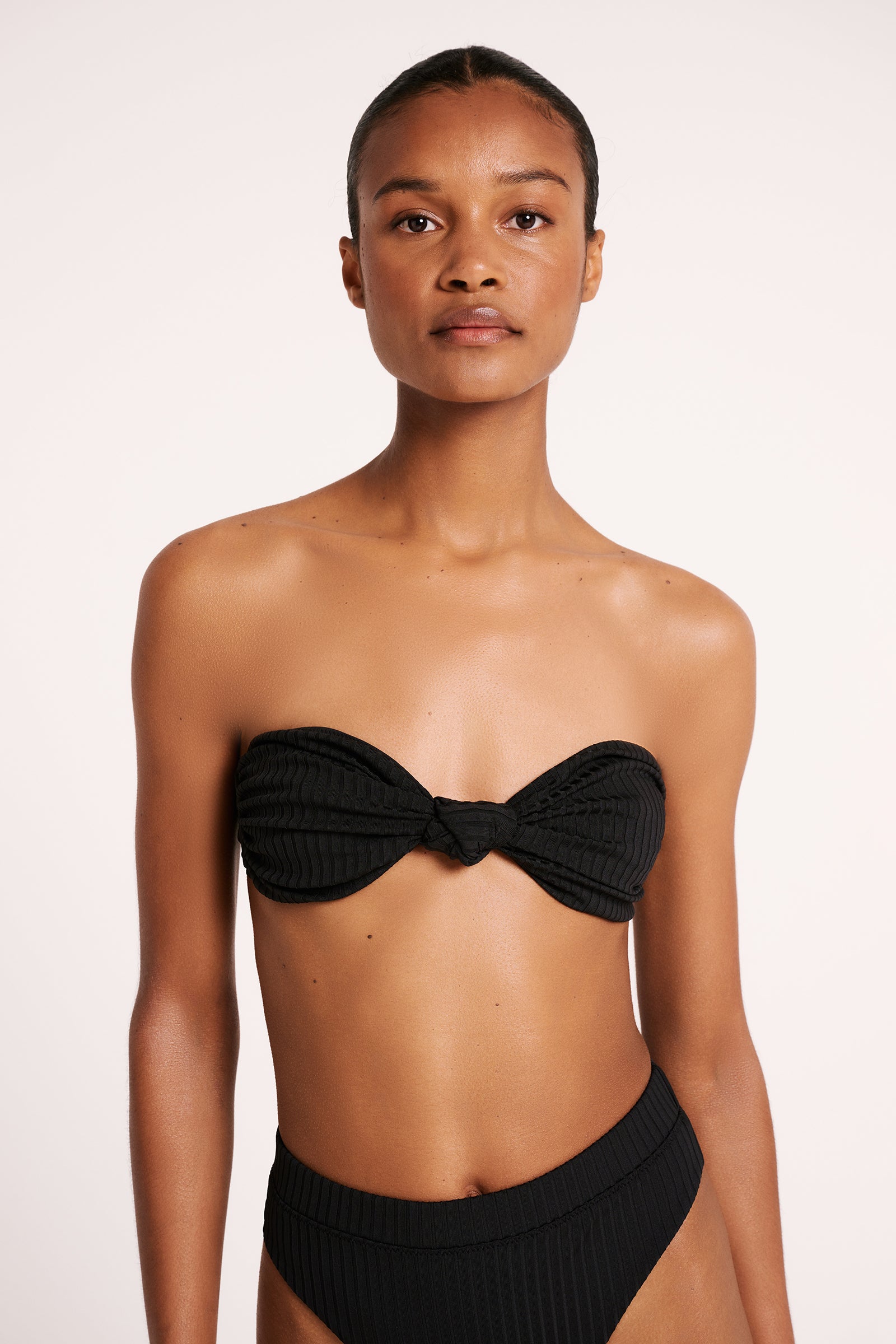 Shop Classic Knot Front Bikini Top in Black Nude Lucy