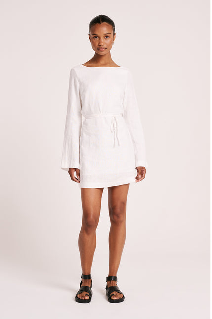 MINA LINEN DRESS-White