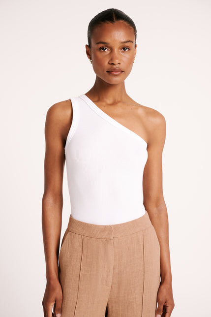 CECIL ONE SHOULDER TANK-White