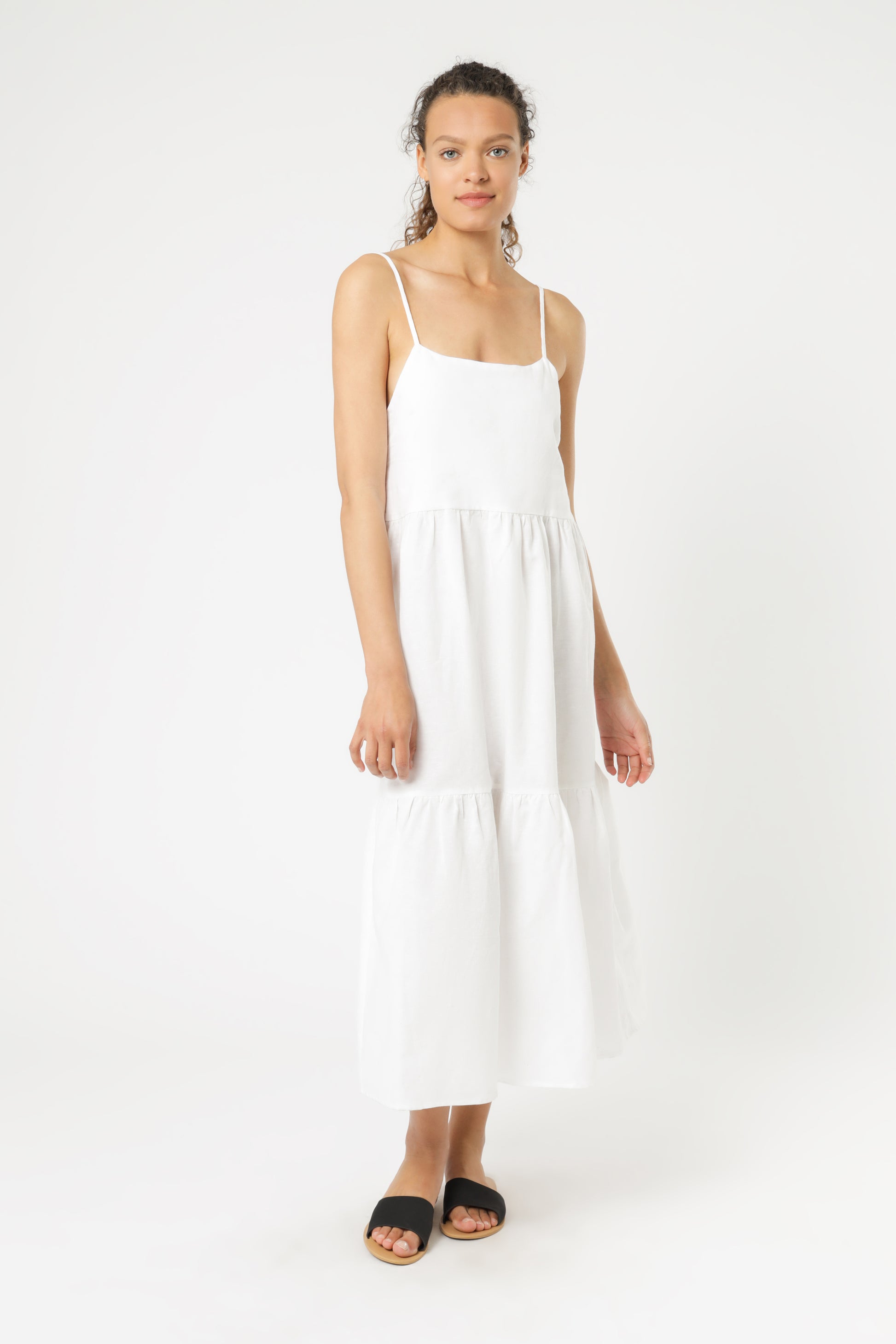 Shop Miles Linen Midi Dress in White | Nude Lucy Shop Miles Linen Midi Dress in White | Nude Lucy