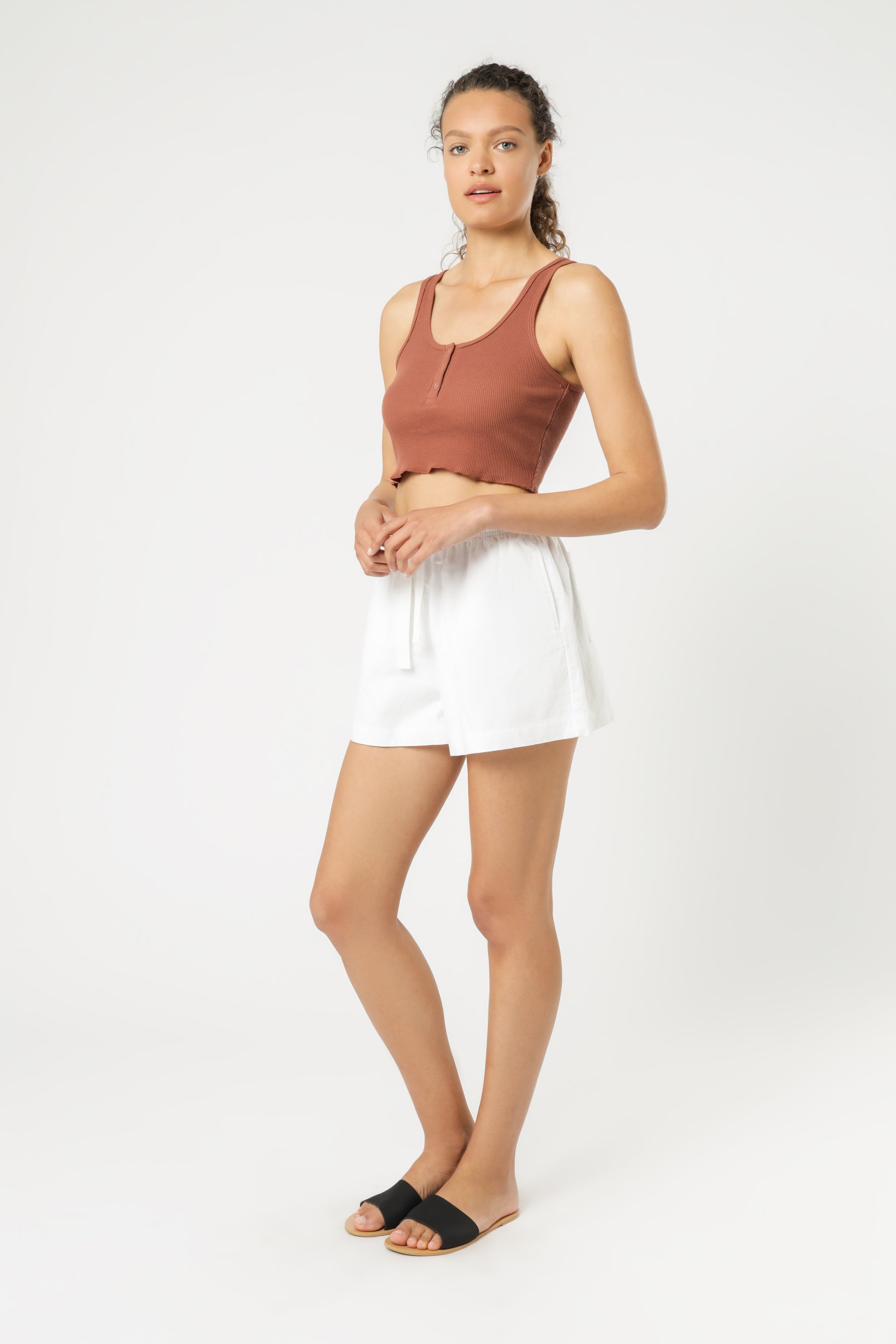 Nude Lucy jade button front waffle tank pecan top