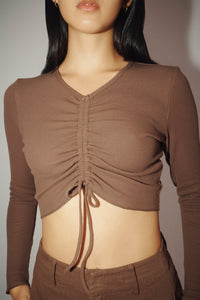 Nude Lucy Lane Drawstring Tee In A Deep Brown Espresso Colour