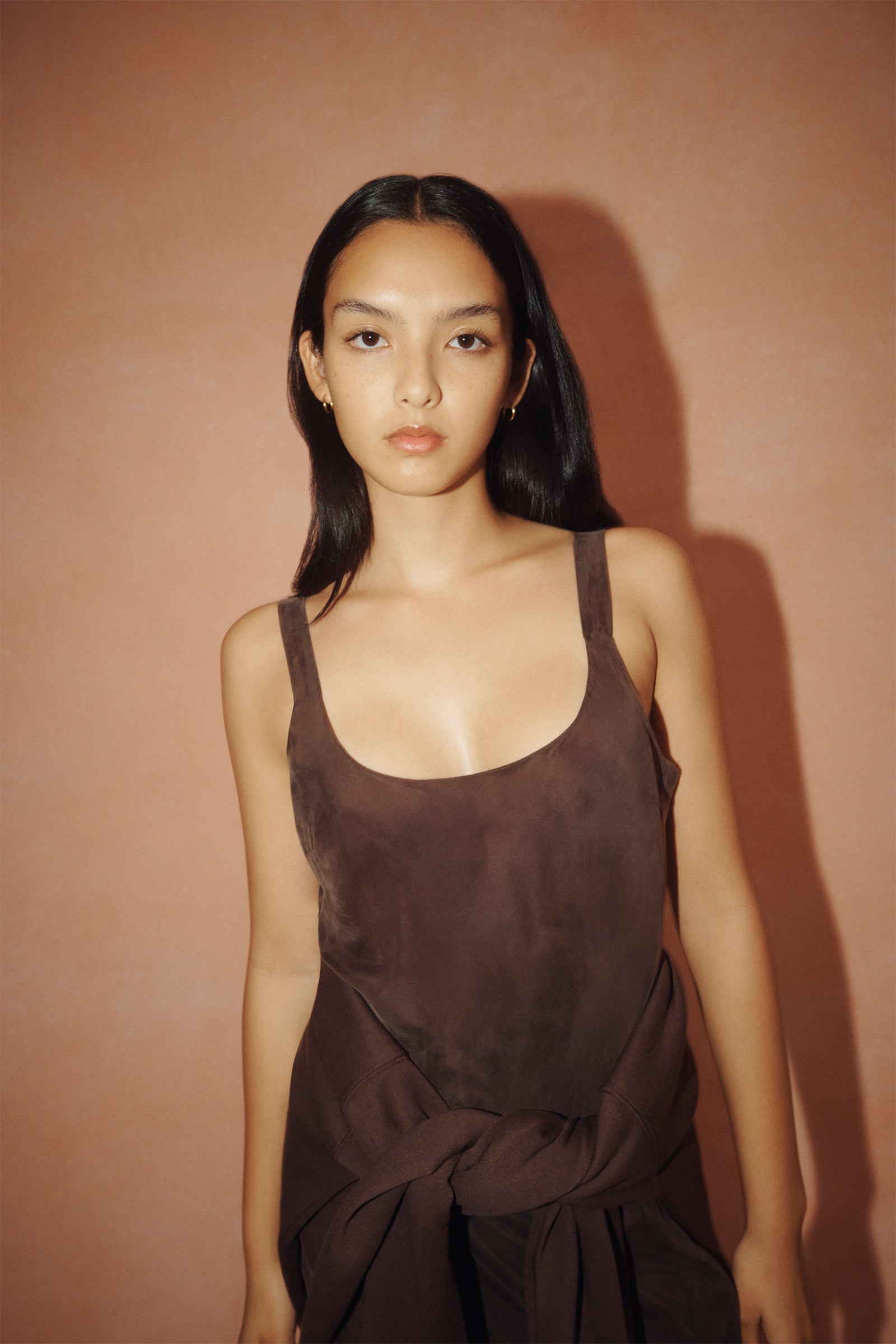 Nude Lucy Harlow Cupro Slip Dress In A Deep Brown Bark Colour 